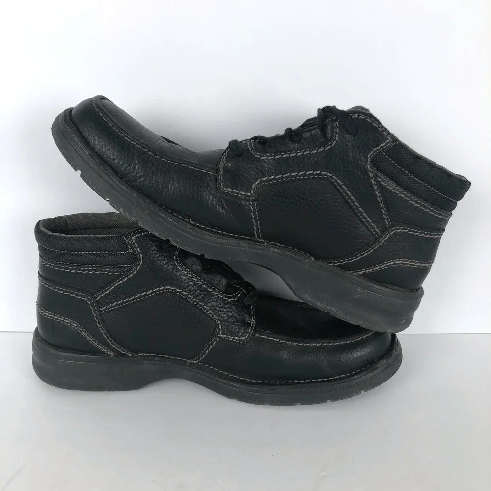 CLARKS Leather Lace Up Ankle Chukka Boots Moc Toe Sz 10.5 M Black Light 63310